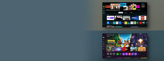 Two screens displaying streaming and gaming interfaces