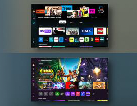 Two TVs displaying smart TV and gaming interfaces