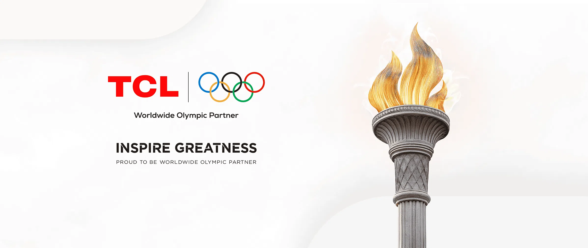 TCL Worldwide Olympic Partner logo with Olympic rings and a burning Olympic torch